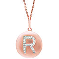 14k Rose Gold Diamond Initial 'R' Disc Necklace