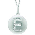 14k White Gold 1/20 to 1/10ct Diamond Initial E Disc Pendant