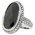 Silvertone Oblong Black Cubic Zirconia Ring