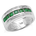 Sterling Silver Genuine Emerald Rounds Ring (Size 7)