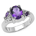 Sterling Silver Amethyst and White Topaz Ring (Size 7)