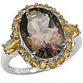 Sterling Silver Genuine Smokey Quartz and Citrine Silver Ring