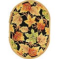 Hand-hooked Foliage Black Wool Rug (4'6 x 6'6 Oval)