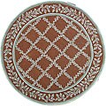 Hand-hooked Trellis Brown/ Turquoise Blue Wool Rug (5'6 Round)
