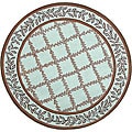 Hand-hooked Trellis Turquoise Blue/ Brown Wool Rug (5'6 Round)