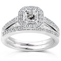 14k Gold 5/8ct TDW Asscher Diamond Bridal Halo Ring Set