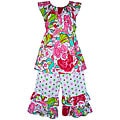 AnnLoren Girl's Sassy Floral and Dots Capri Outfit