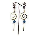 Brass Large Swirl and Blue Bead #4 Earrings (Kenya)