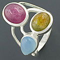 Sterling Silver Tourmaline and Chalcedony Ring (India)