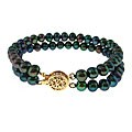 14k Gold Freshwater Black Pearl Double-row Bracelet (5-5.5 mm)