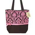 JoJo Designs Pink/ Chocolate Brown Damask Print Tote Bag