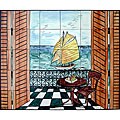Mosaic 'Balcony Sea View' 30-tile Ceramic Wall Mural