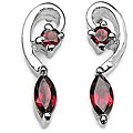 Silver Marquise- and Round-cut Genuine Garnet Earrings