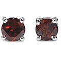 Sterling Silver Genuine Garnet Round Stud Earrings