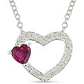 Silver Created Pink Sapphire and 1/8ct TDW Diamond Necklace (J-K, I3)