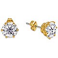 14k Gold Overlay CZ Martini Solitaire Stud Earrings