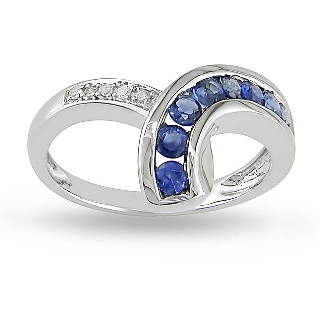 14k Gold Blue Sapphire and Diamond Chevron-style Ring