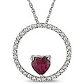 10k Gold 1/6ct TDW Diamond Circle and Created Ruby Necklace