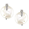 14k White Gold FW Coin Pearl and Diamond Earrings (10-11 mm)