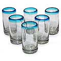 Set of Six Blown Glass 'Aquamarine' Shot Glasses (Mexico)