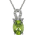 10k White Gold Oval Peridot and Diamond Necklace