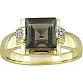 10k Yellow Gold Smokey Quartz and Diamond Ring