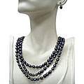 DaVonna Sterling Silver Black Freshwater Pearl 64-inch Jewelry Set (7-8 mm)