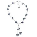 DaVonna Sterling Silver Black Freshwater Coin Pearl Necklace (13-14 mm)