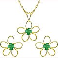 14k Gold Emerald Earrings and Necklace Set (Set of 4)