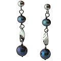 DaVonna Silver Black FW Pearl Tin Cup Earrings (7-7.5 mm)