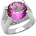 Sterling Silver Pink Topaz and Cubic Zirconia Ring