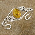Sterling Silver Baltic Amber Floral Cuff (Thailand)