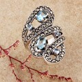 Sterling Silver Marcasite and CZ Bypass Ring (Thailand)