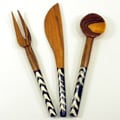 Hand-carved Bone and Wood Appetizer Set with Batiked Handles (Africa)