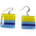 Square Fused Glass Sun and Sea Earrings (Chile)