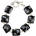 Charming Life Silvertone Pewter Black and White Art Glass Bracelet