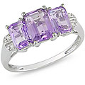 10k Gold Emerald-cut Amethyst and Diamond Ring