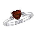 10k White Gold Garnet and Diamond Heart-shaped Ring