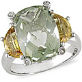 10k White Gold Green Amethyst and Citrine Ring