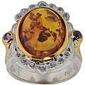 Michael Valitutti Palladium Silver Baltic Amber/ Garnet Ring