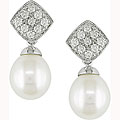 14k Gold 1/4ct TDW Diamond/ FW Pearl Earrings (7-8 mm) (H-I, I1-I2)