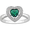 10k Gold Created Emerald and Diamond Heart Ring