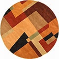 Handmade Rodeo Drive Modern Deco Rust/ Multi New Zealand Wool Rug (5'9 Round)