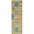 Handmade Rodeo Dr. Blox Blue/ Multi N.Z. Wool Runner (2'6 x 12')