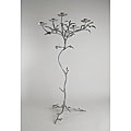 Information and public sales for High Wrought Iron wall sconce Five Point Silver Candelabra with Leaf Accents