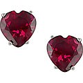 10k White Gold Created Ruby Heart Earrings
