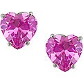 10k Gold Created Pink Sapphire Heart Stud Earrings