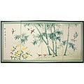 'Bamboo and Five Birds' Silk Painted Privacy Screen (China)