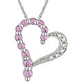 10k White Gold Pink Sapphire and Diamond Heart Necklace