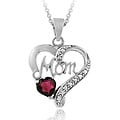 Glitzy Rocks Sterling Silver Garnet and Diamond 'Mom' Heart-shaped Necklace